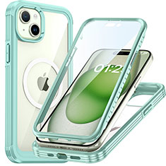 Custodia Silicone Trasparente Laterale 360 Gradi Cover con Mag-Safe Magnetic T01 per Apple iPhone 14 Plus Verde