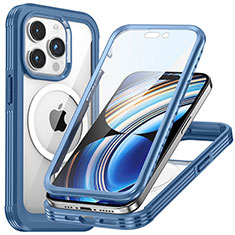 Custodia Silicone Trasparente Laterale 360 Gradi Cover con Mag-Safe Magnetic T01 per Apple iPhone 14 Pro Blu