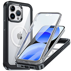 Custodia Silicone Trasparente Laterale 360 Gradi Cover con Mag-Safe Magnetic T01 per Apple iPhone 14 Pro Max Nero