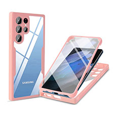 Custodia Silicone Trasparente Laterale 360 Gradi Cover M01 per Samsung Galaxy S22 Ultra 5G Rosa