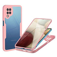 Custodia Silicone Trasparente Laterale 360 Gradi Cover MJ1 per Samsung Galaxy A12 Oro Rosa