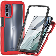 Custodia Silicone Trasparente Laterale 360 Gradi Cover per Motorola Moto G62 5G Rosso