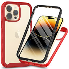 Custodia Silicone Trasparente Laterale 360 Gradi Cover ZJ3 per Apple iPhone 14 Pro Rosso