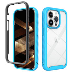 Custodia Silicone Trasparente Laterale 360 Gradi Cover ZJ4 per Apple iPhone 14 Pro Max Cielo Blu