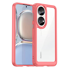 Custodia Silicone Trasparente Laterale Cover J01S per Huawei P50 Pro Rosso