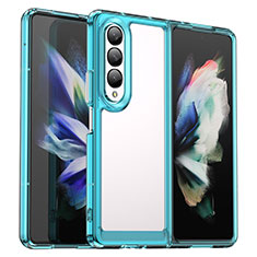 Custodia Silicone Trasparente Laterale Cover J02S per Samsung Galaxy Z Fold3 5G Ciano