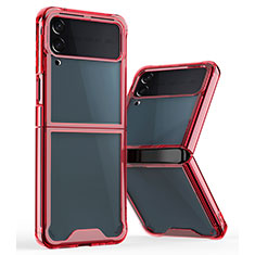 Custodia Silicone Trasparente Laterale Cover P01 per Samsung Galaxy Z Flip3 5G Rosso
