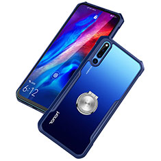 Custodia Silicone Trasparente Specchio Laterale 360 Gradi con Magnetico Anello Supporto A01 per Huawei Honor Magic 2 Blu