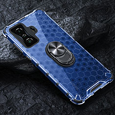 Custodia Silicone Trasparente Specchio Laterale 360 Gradi con Magnetico Anello Supporto AM1 per Xiaomi Redmi K50 Gaming 5G Blu