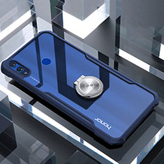 Custodia Silicone Trasparente Specchio Laterale 360 Gradi con Magnetico Anello Supporto per Huawei Honor 8X Blu