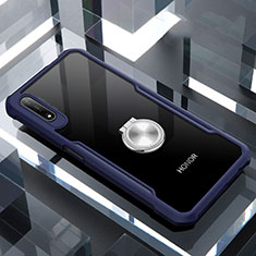 Custodia Silicone Trasparente Specchio Laterale 360 Gradi con Magnetico Anello Supporto per Huawei Honor 9X Blu