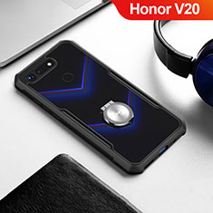Custodia Silicone Trasparente Specchio Laterale 360 Gradi con Magnetico Anello Supporto per Huawei Honor V20 Nero