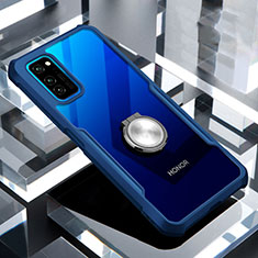 Custodia Silicone Trasparente Specchio Laterale 360 Gradi con Magnetico Anello Supporto per Huawei Honor V30 Pro 5G Blu