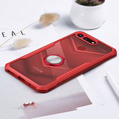 Custodia Silicone Trasparente Specchio Laterale 360 Gradi con Magnetico Anello Supporto per Huawei Honor View 20 Rosso