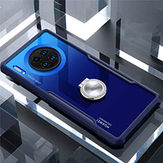 Custodia Silicone Trasparente Specchio Laterale 360 Gradi con Magnetico Anello Supporto per Huawei Mate 30 5G Blu