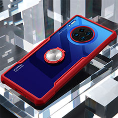 Custodia Silicone Trasparente Specchio Laterale 360 Gradi con Magnetico Anello Supporto per Huawei Mate 30 Pro 5G Rosso