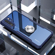 Custodia Silicone Trasparente Specchio Laterale 360 Gradi con Magnetico Anello Supporto per Huawei P30 Pro Blu