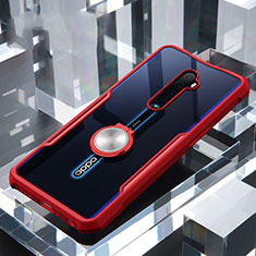 Custodia Silicone Trasparente Specchio Laterale 360 Gradi con Magnetico Anello Supporto per Oppo Reno2 Rosso