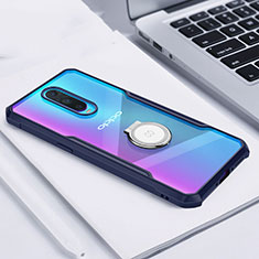 Custodia Silicone Trasparente Specchio Laterale 360 Gradi con Magnetico Anello Supporto per Oppo RX17 Pro Blu