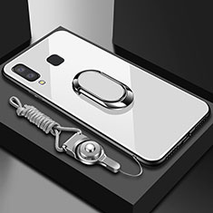 Custodia Silicone Trasparente Specchio Laterale 360 Gradi con Magnetico Anello Supporto per Samsung Galaxy A6s Bianco