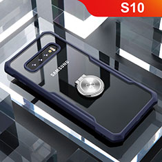 Custodia Silicone Trasparente Specchio Laterale 360 Gradi con Magnetico Anello Supporto per Samsung Galaxy S10 5G Blu