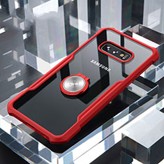 Custodia Silicone Trasparente Specchio Laterale 360 Gradi con Magnetico Anello Supporto per Samsung Galaxy S10e Rosso