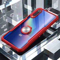 Custodia Silicone Trasparente Specchio Laterale 360 Gradi con Magnetico Anello Supporto per Xiaomi Mi 9 Pro Rosso