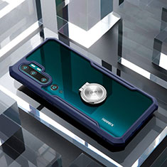 Custodia Silicone Trasparente Specchio Laterale 360 Gradi con Magnetico Anello Supporto per Xiaomi Mi Note 10 Blu