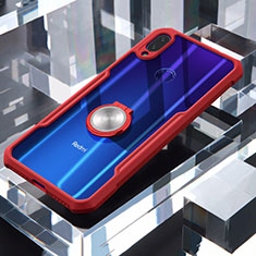 Custodia Silicone Trasparente Specchio Laterale 360 Gradi con Magnetico Anello Supporto per Xiaomi Redmi Note 7 Pro Rosso
