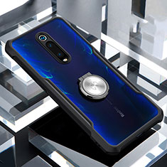 Custodia Silicone Trasparente Specchio Laterale 360 Gradi con Magnetico Anello Supporto T01 per Xiaomi Mi 9T Nero