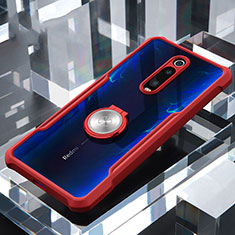 Custodia Silicone Trasparente Specchio Laterale 360 Gradi con Magnetico Anello Supporto T01 per Xiaomi Mi 9T Pro Rosso