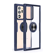 Custodia Silicone Trasparente Specchio Laterale 360 Gradi con Magnetico Anello Supporto T02 per Samsung Galaxy Note 20 Ultra 5G Blu