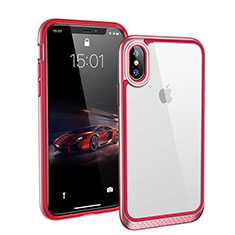 Custodia Silicone Trasparente Specchio Laterale 360 Gradi T08 per Apple iPhone X Rosso