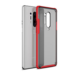 Custodia Silicone Trasparente Specchio Laterale Cover H01 per OnePlus 8 Pro Rosso