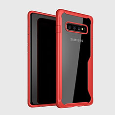 Custodia Silicone Trasparente Specchio Laterale Cover H01 per Samsung Galaxy S10 5G Rosso