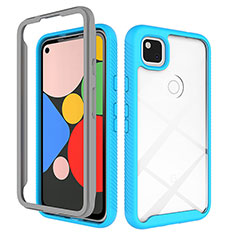 Custodia Silicone Trasparente Specchio Laterale Cover M01 per Google Pixel 4a Cielo Blu