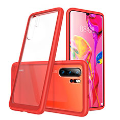 Custodia Silicone Trasparente Specchio Laterale Cover M02 per Huawei P30 Pro Rosso