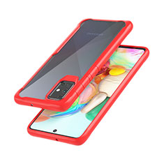 Rosso Custodia Silicone Trasparente Specchio Laterale Cover M02 per Samsung Galaxy A71 5G Rosso