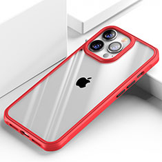 Custodia Silicone Trasparente Specchio Laterale Cover M03 per Apple iPhone 13 Pro Rosso