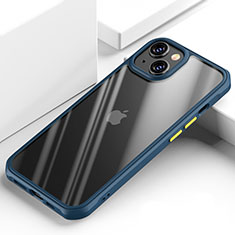 Custodia Silicone Trasparente Specchio Laterale Cover M03 per Apple iPhone 14 Plus Blu