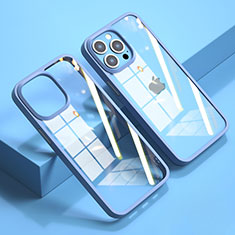 Custodia Silicone Trasparente Specchio Laterale Cover M04 per Apple iPhone 13 Pro Blu