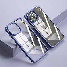 Custodia Silicone Trasparente Specchio Laterale Cover M04 per Apple iPhone 13 Pro Blu Notte