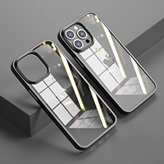 Custodia Silicone Trasparente Specchio Laterale Cover M04 per Apple iPhone 13 Pro Max Nero