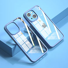 Custodia Silicone Trasparente Specchio Laterale Cover M04 per Apple iPhone 15 Blu
