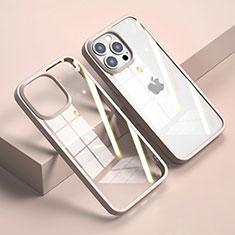 Custodia Silicone Trasparente Specchio Laterale Cover M04 per Apple iPhone 15 Pro Max Oro Rosa