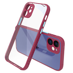Custodia Silicone Trasparente Specchio Laterale Cover M05 per Apple iPhone 12 Rosso Rosa