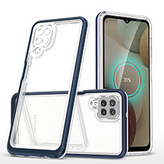 Custodia Silicone Trasparente Specchio Laterale Cover MQ1 per Samsung Galaxy A12 Blu