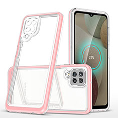 Custodia Silicone Trasparente Specchio Laterale Cover MQ1 per Samsung Galaxy A12 Oro Rosa