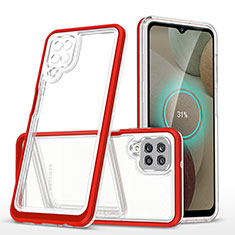 Custodia Silicone Trasparente Specchio Laterale Cover MQ1 per Samsung Galaxy A12 Rosso