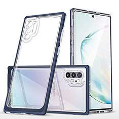 Custodia Silicone Trasparente Specchio Laterale Cover MQ1 per Samsung Galaxy Note 10 Plus 5G Blu